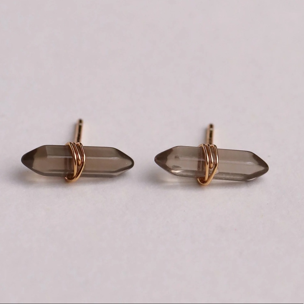 Smoky Quartz Point Stud Earrings